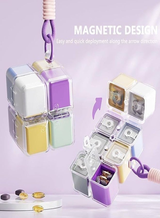 Veemok Weekly Pill Organizer Rubik Cube Design - Magnetic 8-Day Medicine Box with Key Ring | Moisture-Proof Travel Pill Case for Vitamins, Tablets & Supplements Rubik Cube Pill Organizer with Magnetic Lid Pill Holder - Image 2